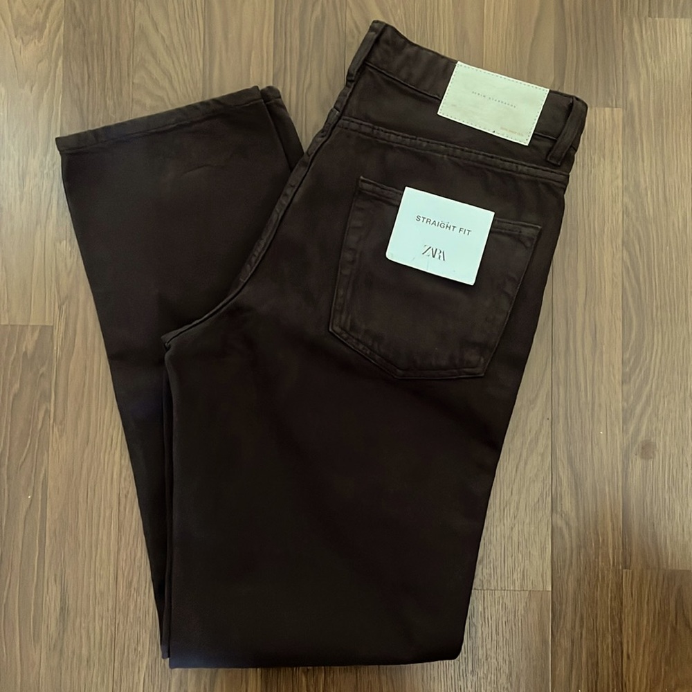 Zara Dark Brown High Rise Straight Leg Jeans Size 31